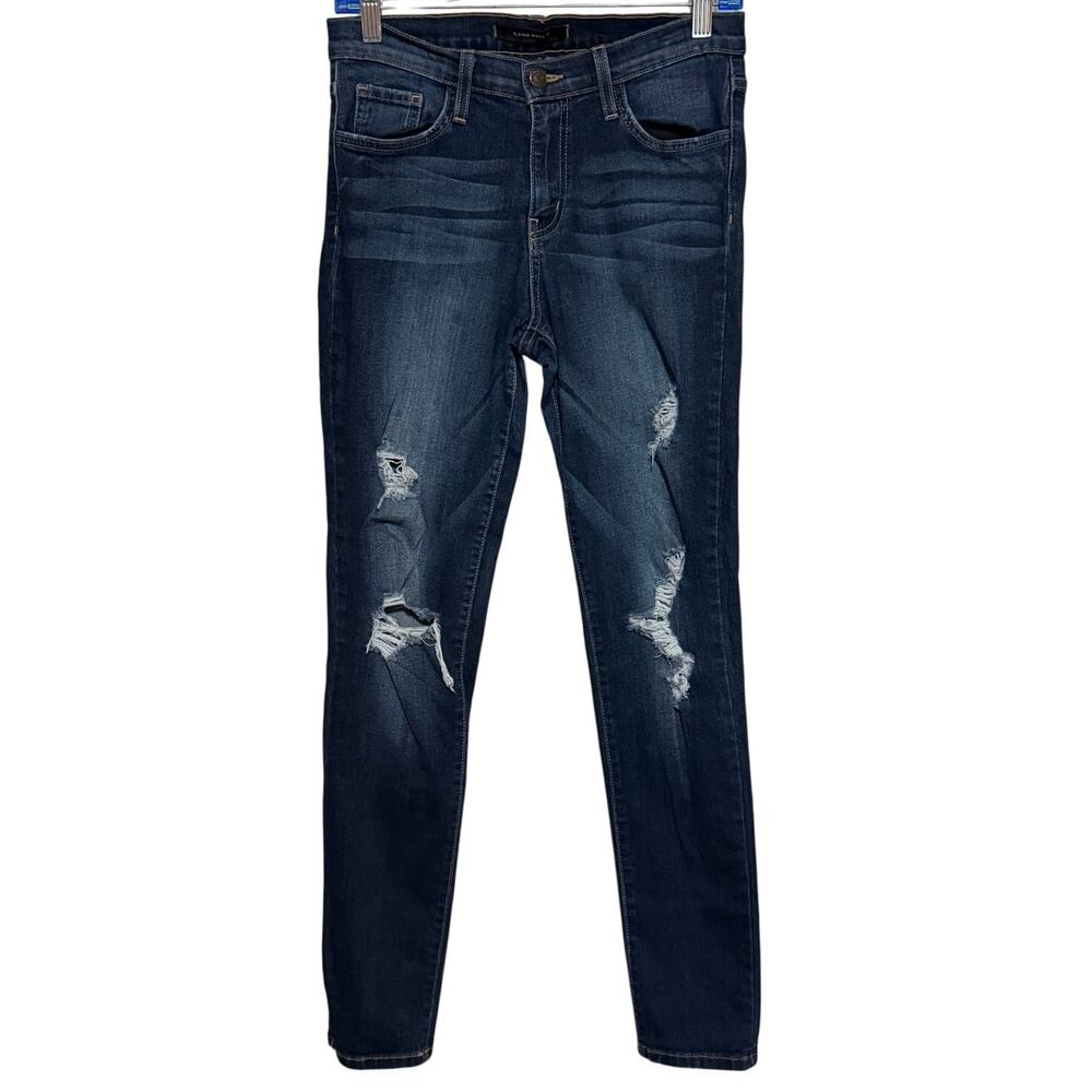 Flying Monkey Women's Dark Wash Mid Rise Ankle Skinny Ripped Jeans Size 28